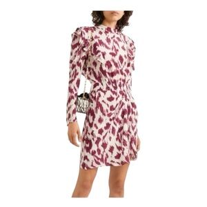 NWT! ETOILE ISABEL MARANT Yoana Printed Long-Sleeve Ruffle Silk Dress. 42/US 10.